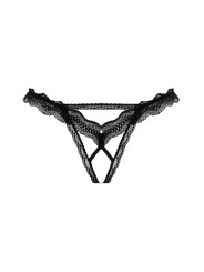 Christine - Lace Open Crotch Thong Lila - Black