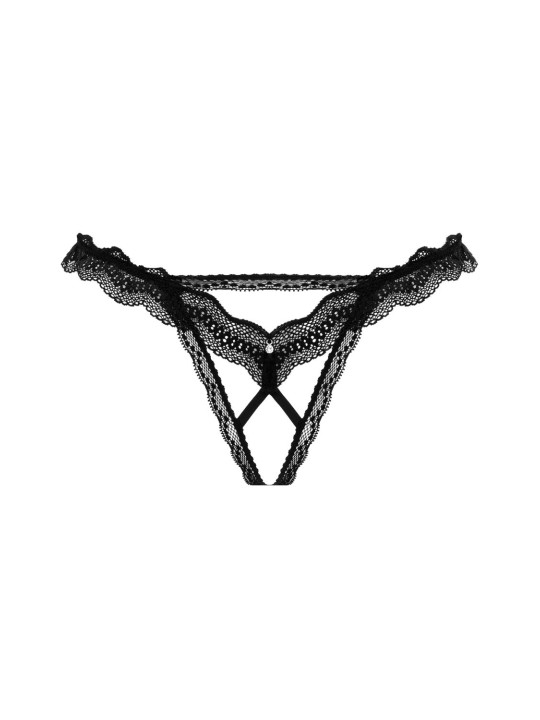 Christine - Lace Open Crotch Thong Lila - Black