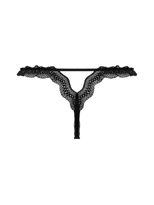 Christine - Lace Open Crotch Thong Lila - Black
