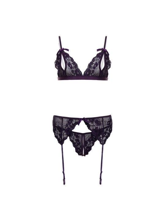Christine - Axelle 3pc Set - Open Crotch & Cups Purple