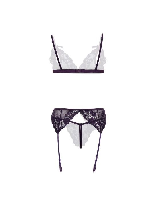 Christine - Axelle 3pc Set - Open Crotch & Cups Purple