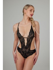 Christine - Openkruis Body met Parels Mea - Zwart