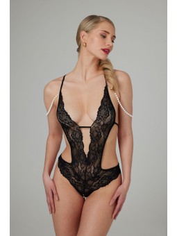 Christine - Openkruis Body met Parels Mea - Zwart