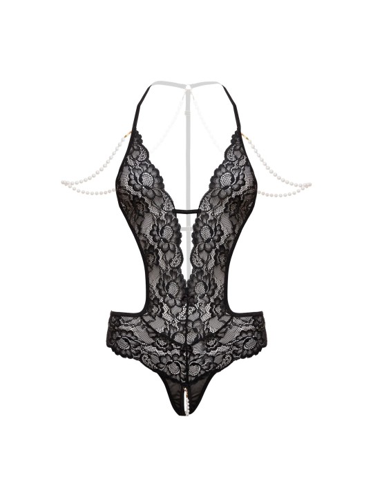 Christine - Openkruis Body met Parels Mea - Zwart