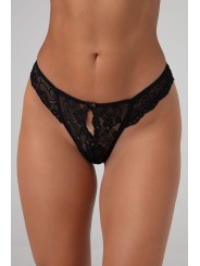 Christine - Kanten String Met Open Kruisje Marzia - Zwart