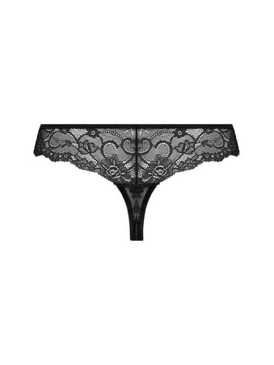 Christine - Kanten String Met Open Kruisje Marzia - Zwart
