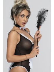 Christine - Maid Open Kruis Kostuum - Zwart/Wit