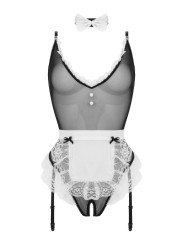 Christine - Maid Open Kruis Kostuum - Zwart/Wit