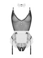 Christine - Maid Open Kruis Kostuum - Zwart/Wit