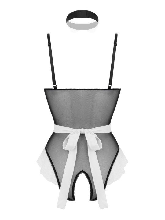 Christine - Maid Open Kruis Kostuum - Zwart/Wit