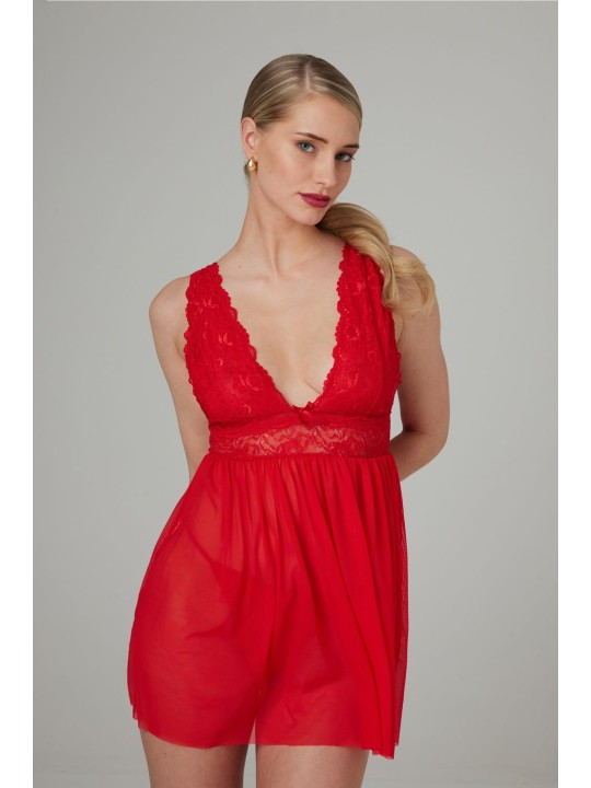 Christine - Babydoll & String Lieve - Rood