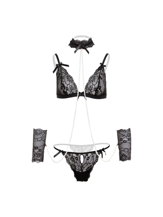 Christine - Soft bondage set with pearls Mea - Black