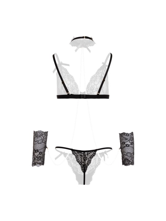 Christine - Soft bondage set with pearls Mea - Black