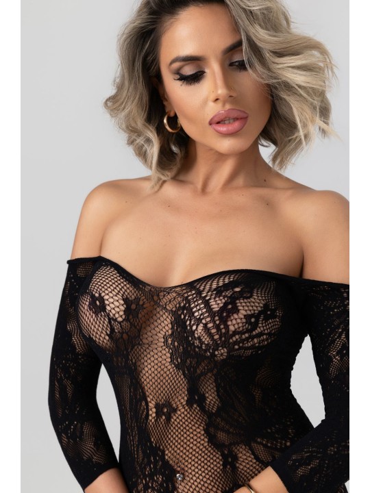 Christine - Kanten Visnet Catsuit Open Kruisje