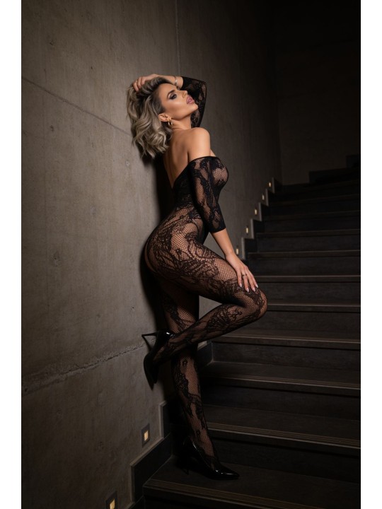 Christine - Kanten Visnet Catsuit Open Kruisje