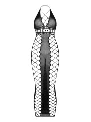 Christine - Midnight Fishnet Cut-Out Dress