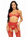 Bra Top, String, and Stockings - Red
