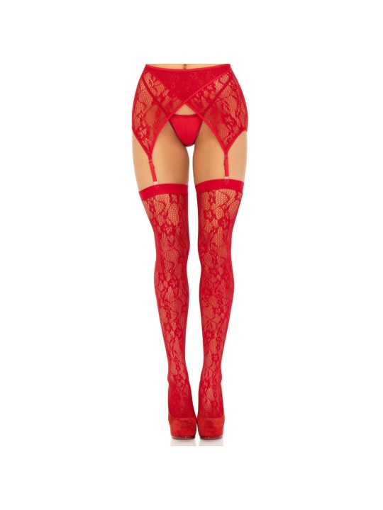 Leg Avenue - Lace Thigh Highs Garter Belt - Red
