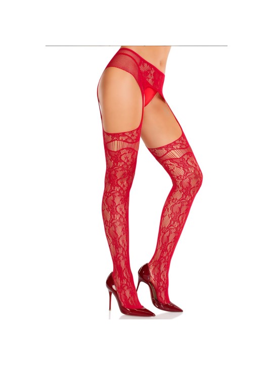 Leg Avenue - Net Stockings Garter Belt - Red