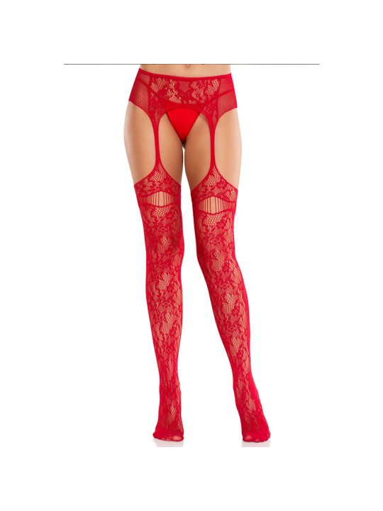 Leg Avenue - Net Stockings Garter Belt - Red