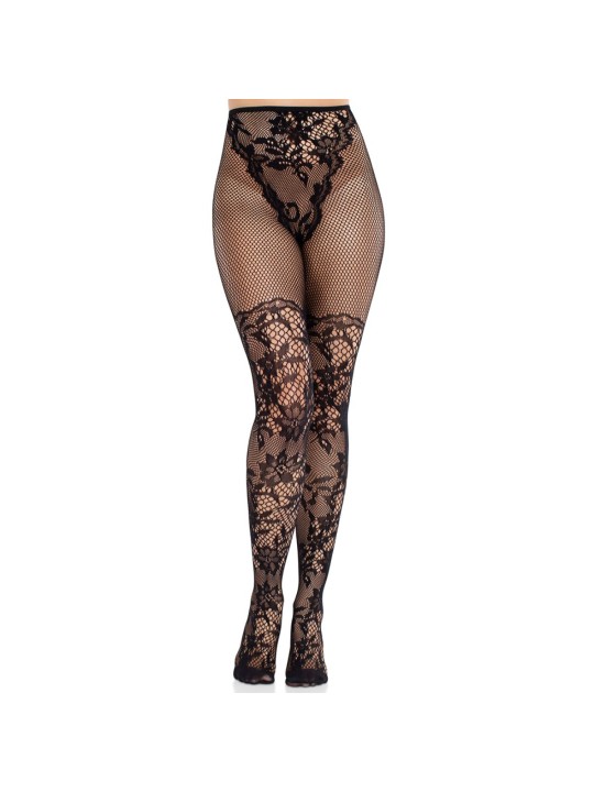 Leg Avenue - Dahlia Lace Tights Net Detail - Zwart