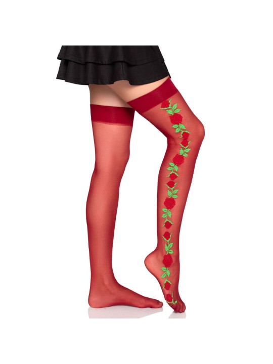 Leg Avenue - Thigh Highs with Roses - Red
