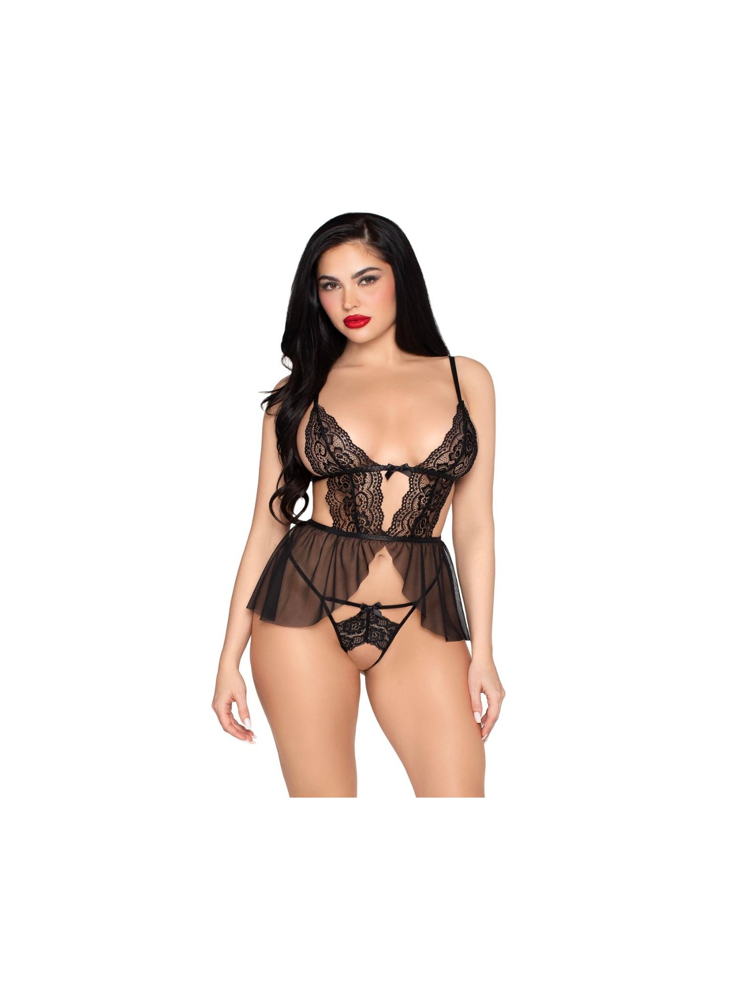 Leg Avenue - Babydoll and Crotchless Panty - Zwart