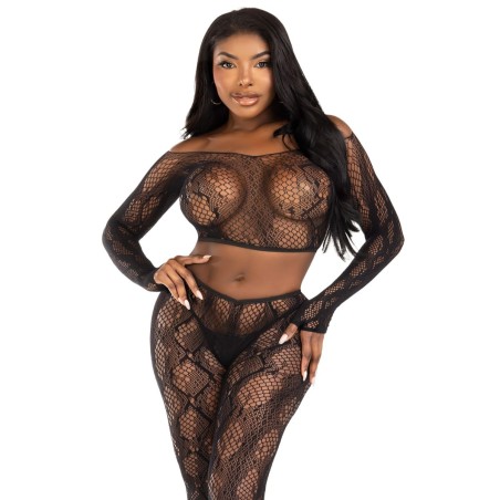 Leg Avenue - Python Crop Top and Legging Set - Black