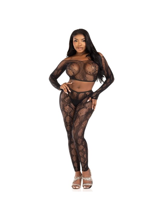 Leg Avenue - Python Crop Top and Legging Set - Black