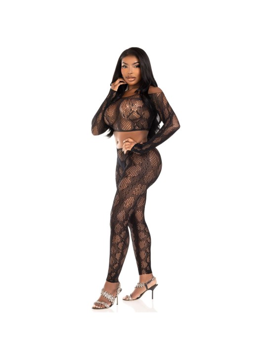 Leg Avenue - Python Crop Top and Legging Set - Black