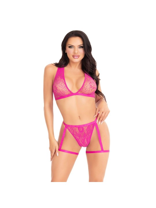 Leg Avenue - Lace Set met Jarretelles - Roze