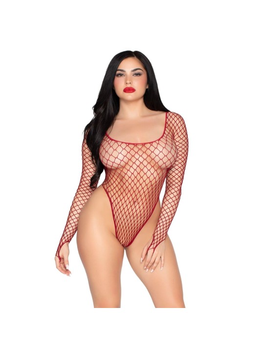 Leg Avenue - High-Cut Net Bodysuit - Rood
