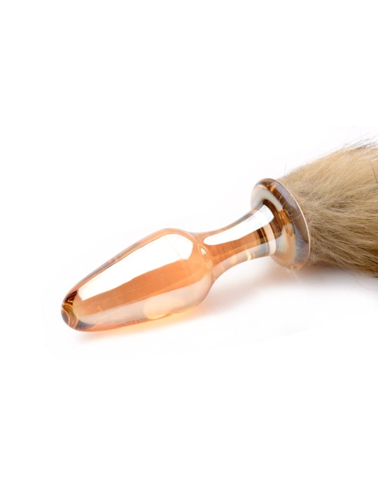 TAILZ - Fox Tail Glass Anal Plug - Orange with Faux Fur Tail
