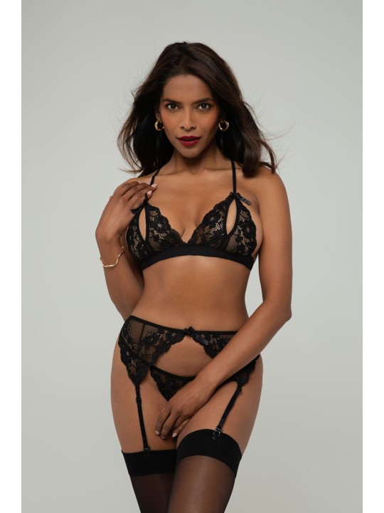 Christine - Axelle 3pc Set - Open Crotch & Cups Black