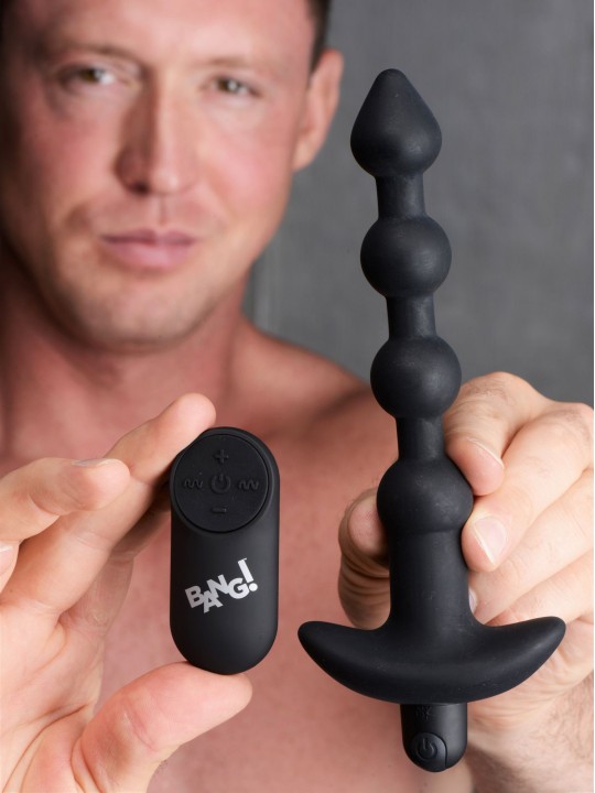 BANG! - 28X Vibrerende Silicone Anaalkralen met Afstandsbediening - Zwart
