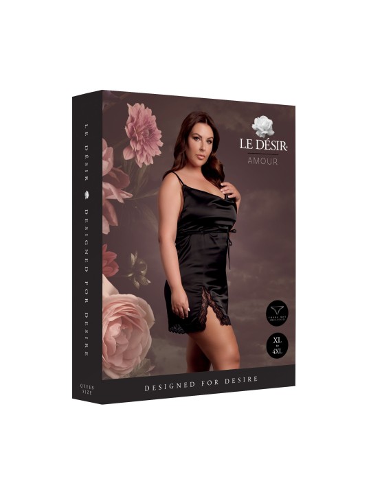 Le Desir – Criss Cross Silk Slit Dress Open Back Queen size - Black