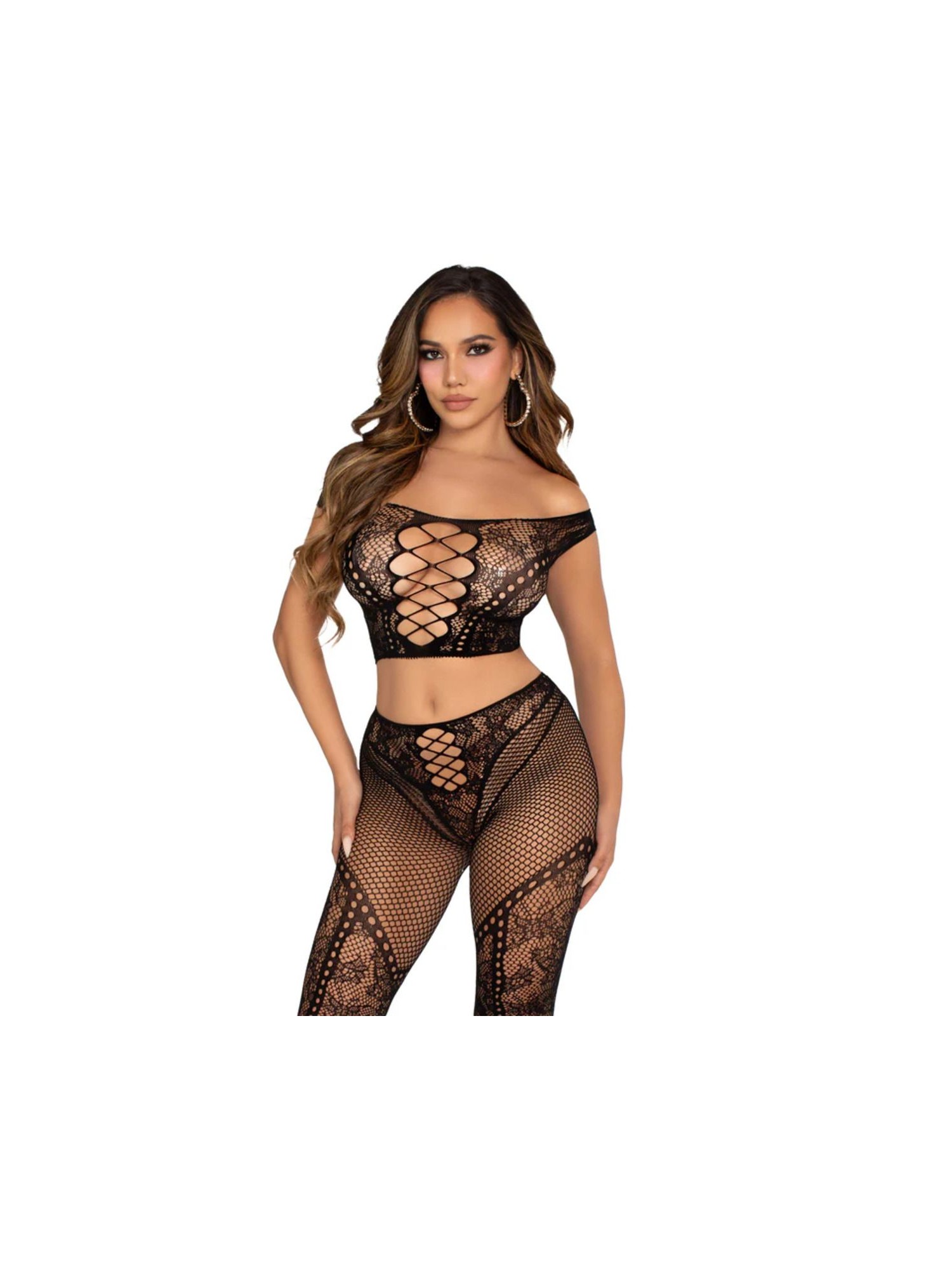 Leg Avenue – Off-Shoulder Crop Top & Legging Set – Black