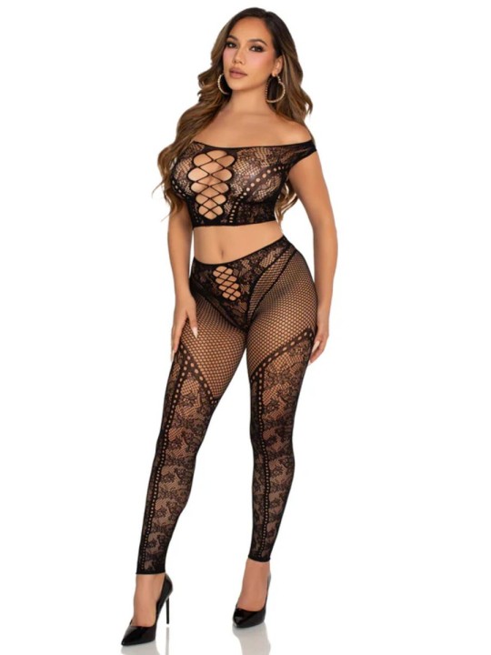 Leg Avenue – Off-Shoulder Crop Top & Legging Set – Black