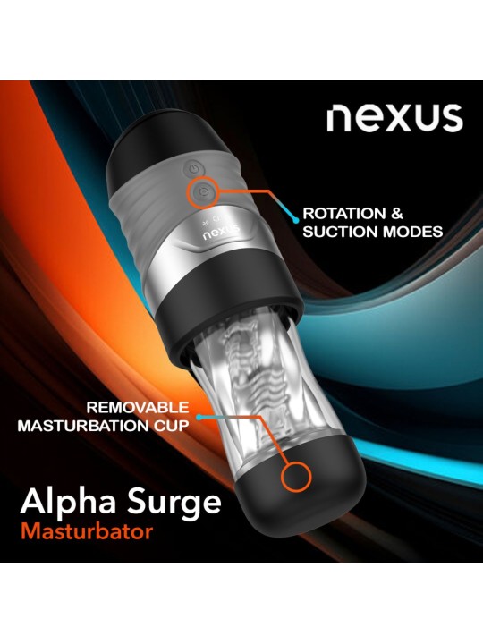 Nexus – Alpha Surge Masturbator with Rotation & Suction – Black