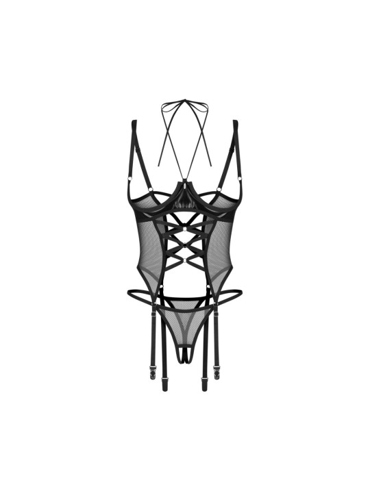 Obsessive – Dominna Corset & Crotchless Thong – Zwart
