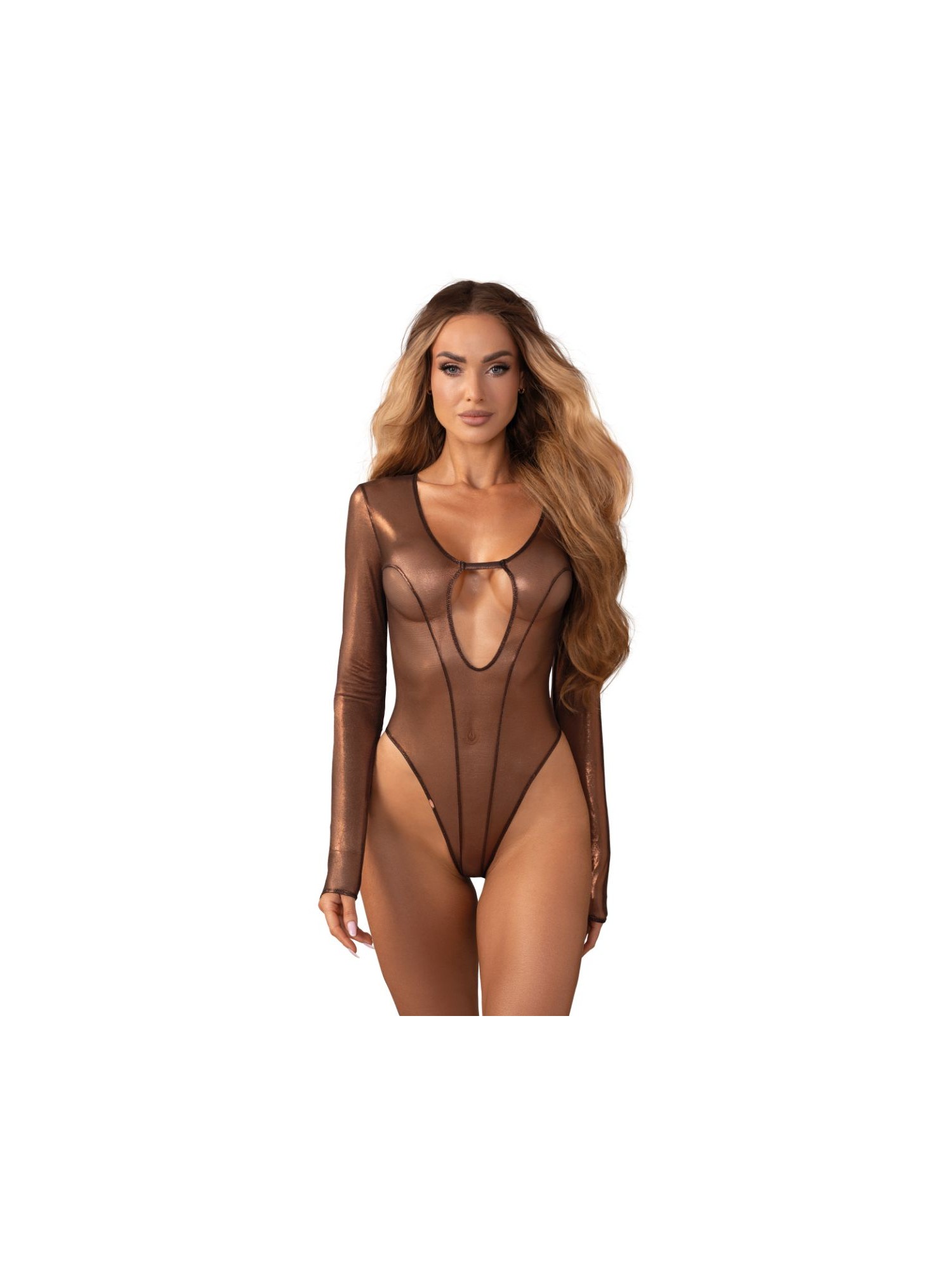 Obsessive – Soranna Long-Sleeved Crotchless Teddy – Brown
