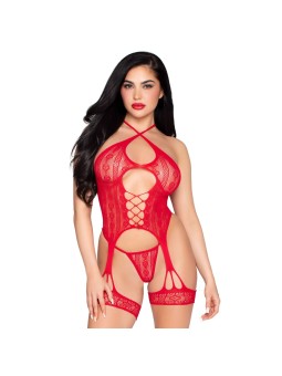 Leg Avenue – Heart Net Cami Garter & String – Red