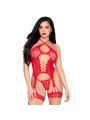 Leg Avenue – Heart Net Cami Garter & String – Red