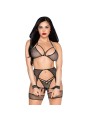 Leg Avenue – Lurex Net Bra, String & Harness Set – Black