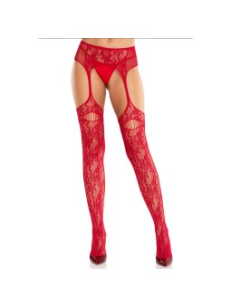 Leg Avenue - Net Stockings Garter Belt - Rood