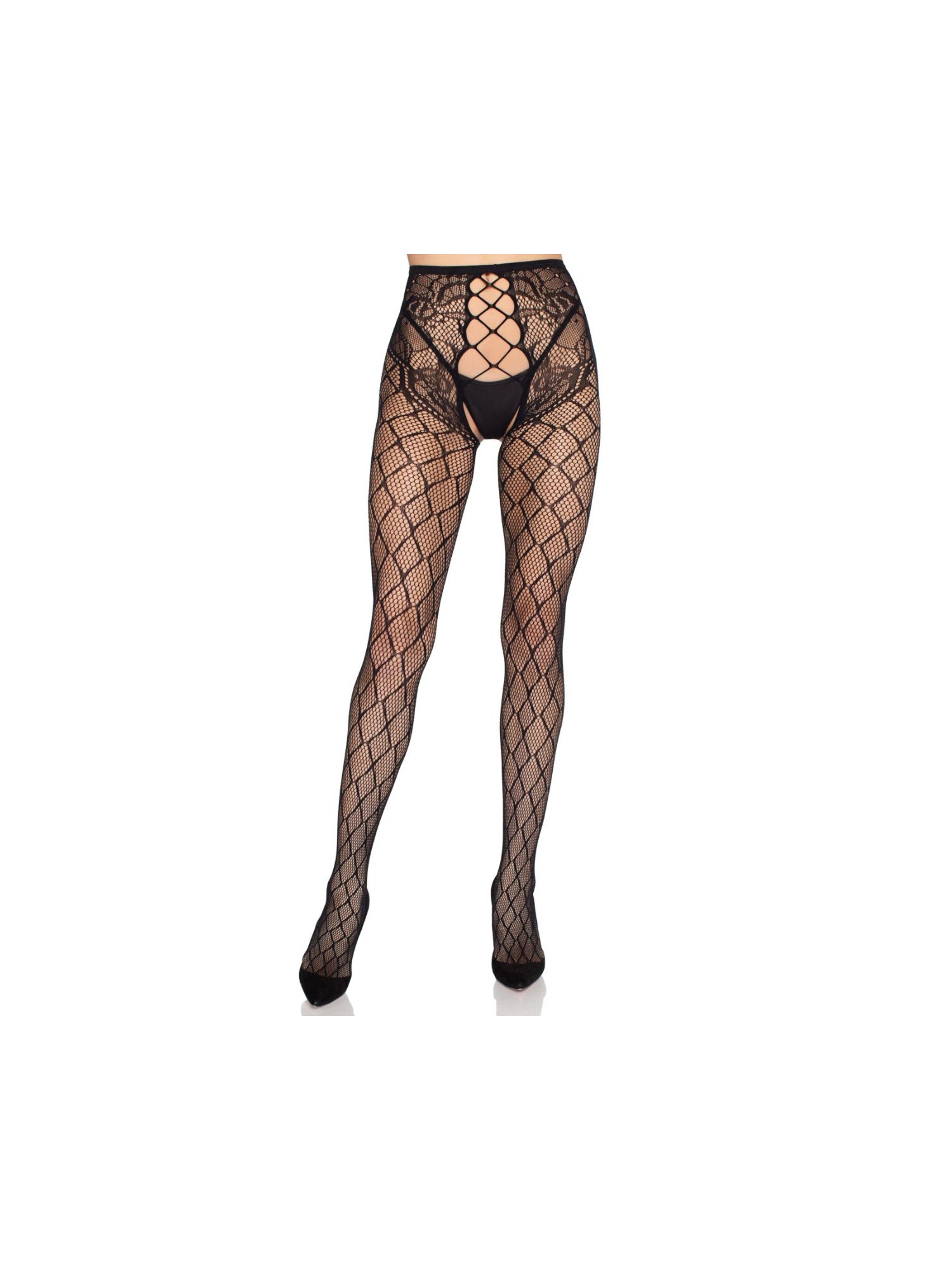 Leg Avenue - Netpanty Met Open Kruis - Zwart