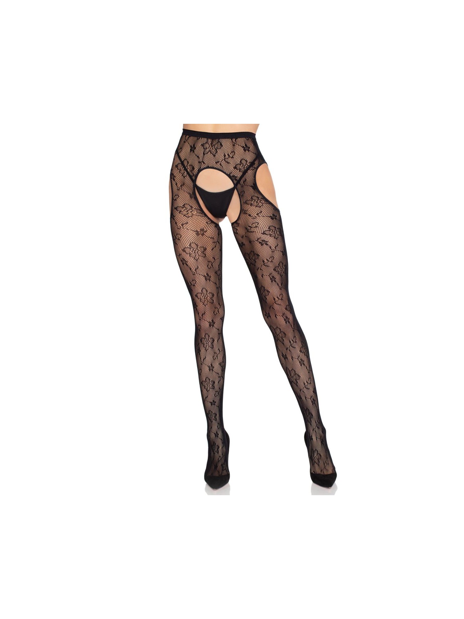 Leg Avenue - Bloom Net Suspender Tights - Zwart