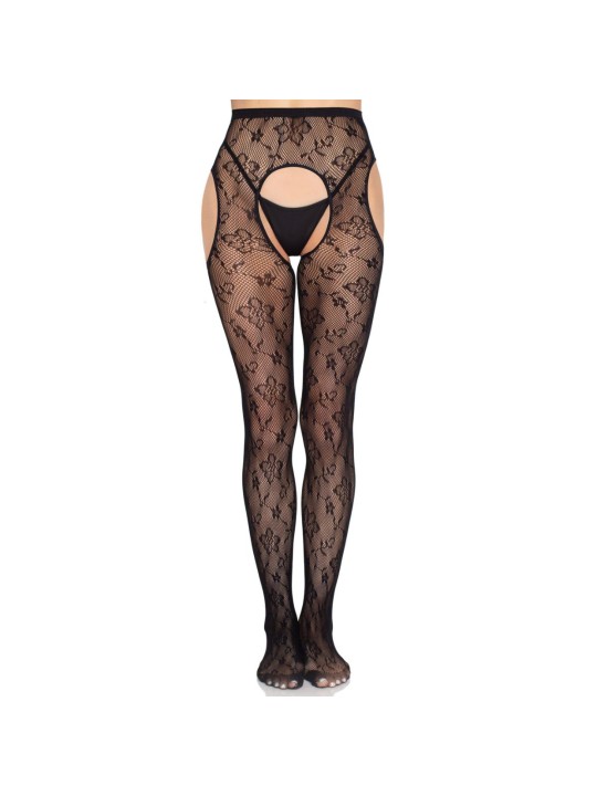 Leg Avenue - Bloom Net Suspender Tights - Zwart