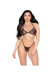 Leg Avenue - Heart Bra Top and G-String Set - Black