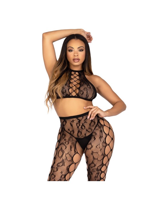 Leg Avenue - Crop Top en Open Kruis Panty - Zwart